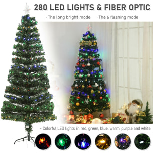 Sapin de Noël artificiel lumineux fibre optique + 220 LED 6 couleurs 2 modes support pied inclus Ø 80 x 180H cm 220 branches étoile sommet brillante vert