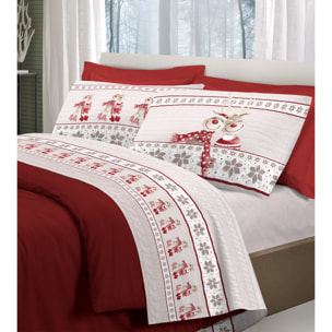 Completo Lenzuola 100% Cotone Renna Rosso