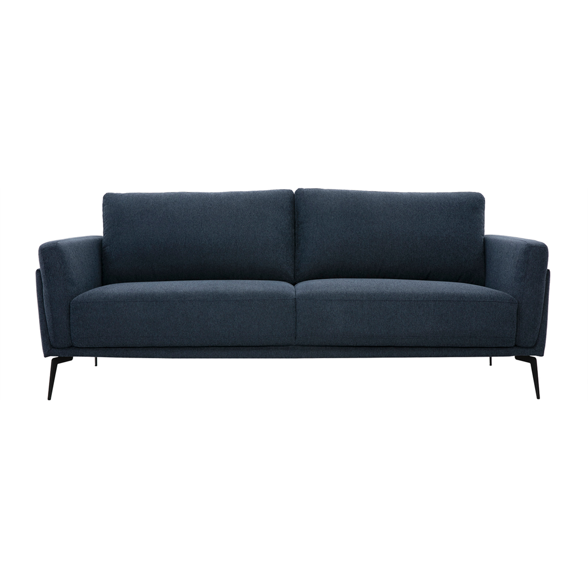 Canapé design 3 places en tissu effet velours texturé bleu foncé et métal noir MOSCO