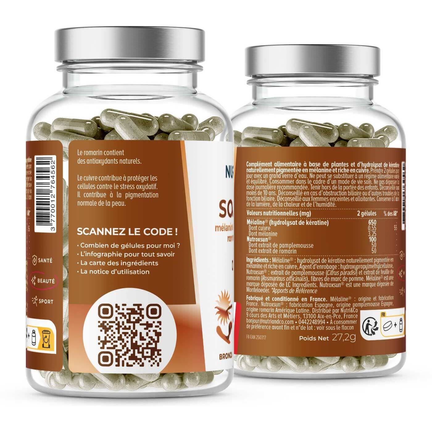 Nutri&Co Le Solaire Formule 2 en 1 Bronzage + Protection Peau - 60 gélules