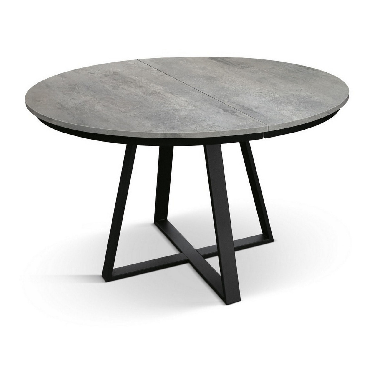 Tavolo rotondo PANTELLERIA in legno effetto grigio cemento con base a X in metallo antracite, allungabile ⌀120 cm - ⌀170 cm