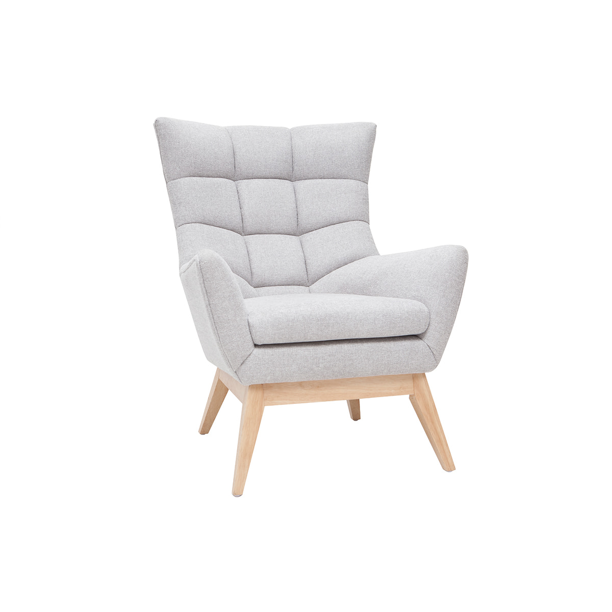 Fauteuil scandinave en tissu effet velours texturé gris clair et bois clair BRODY