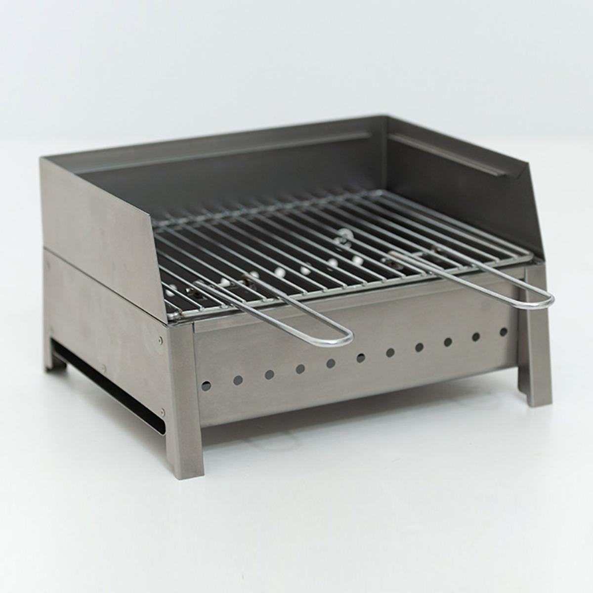 Vesuvio - Barbecue portatile ferro alluminato bbq pieghevole carbonella legna con bruciatore 40x30cm