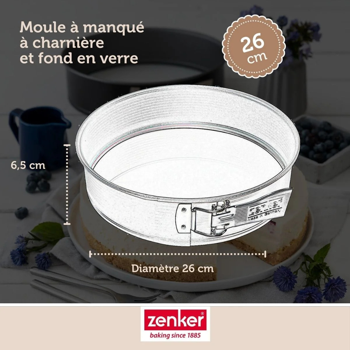 Set à pâtisserie avec 1 moule à manqué à charnière fond en verre, 1 spatule Zenker et 2 bols à mixer en inox Fackelmann