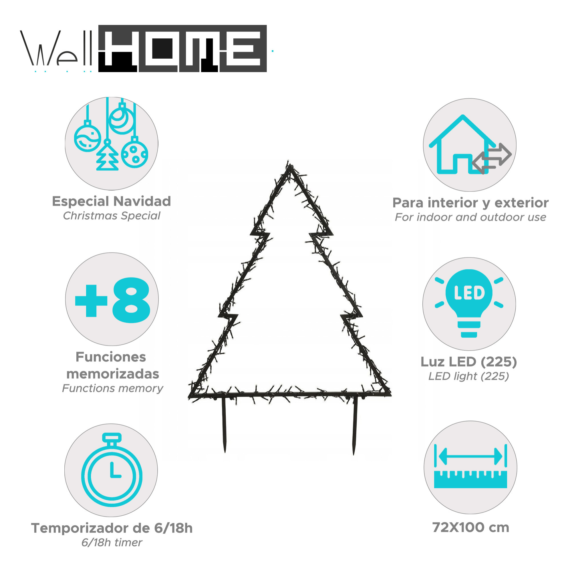 luces navideñas tree garden con 225 luces led blanco cálido y marco de metal 72x100cm