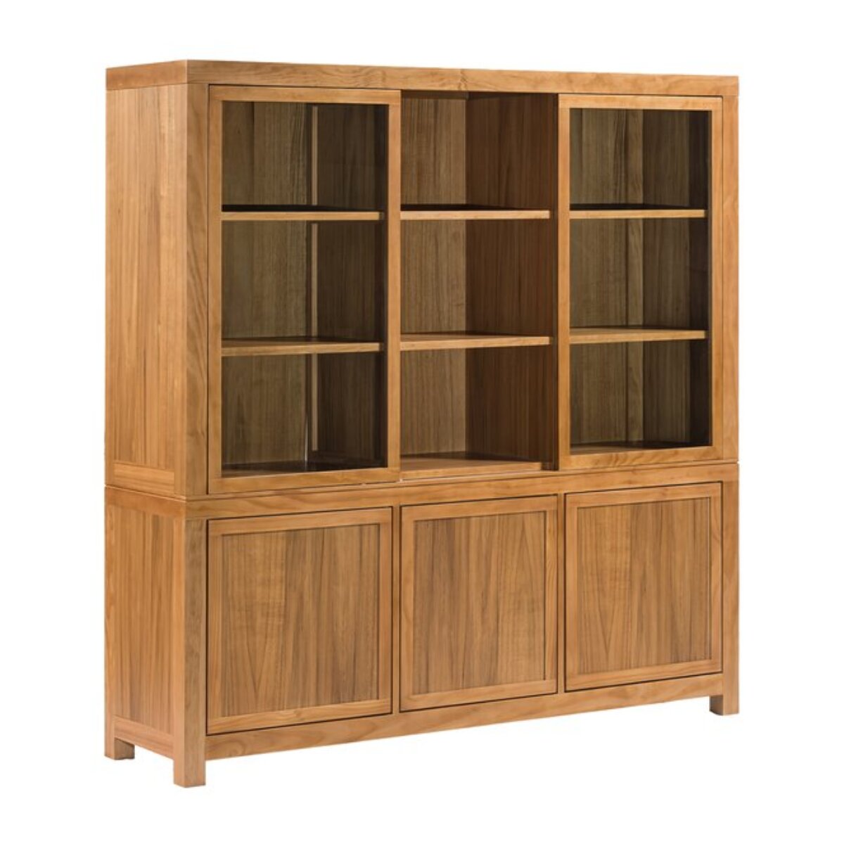 Vitrine Hindi -plaque en bois d'acacia et bois massif de mindi-couleur nogal 177 x 180 x 45 cm