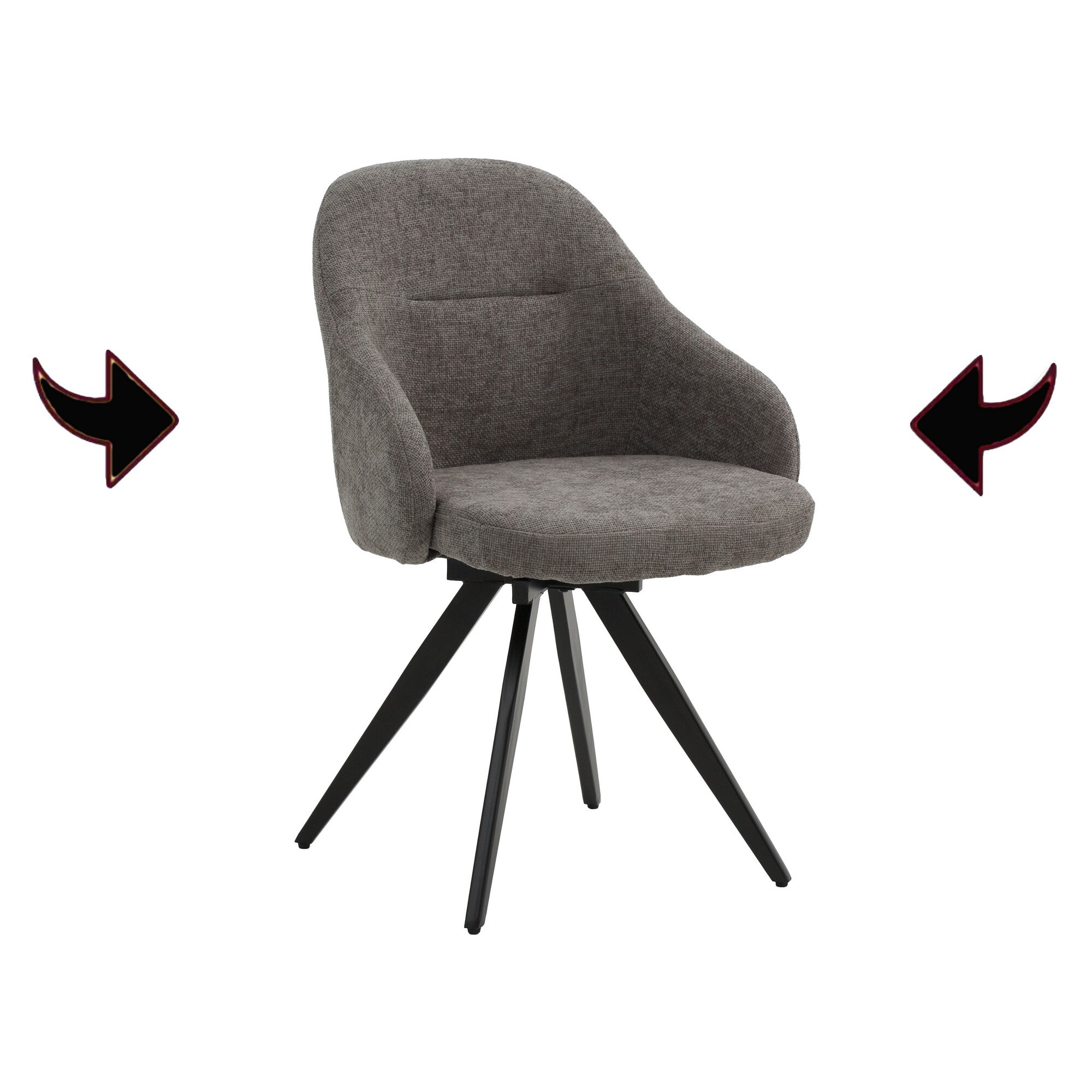 Set di 4 sedie girevoli COVENT in tessuto grigio e gambe in metallo nero, con braccioli