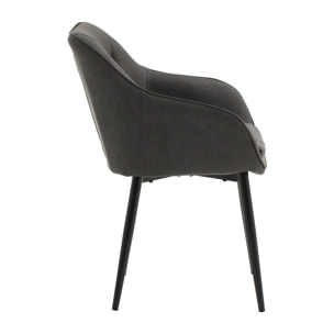 Set di 2 poltroncine HAMMERSMITH in similpelle antracite e gambe in metallo nero, con braccioli