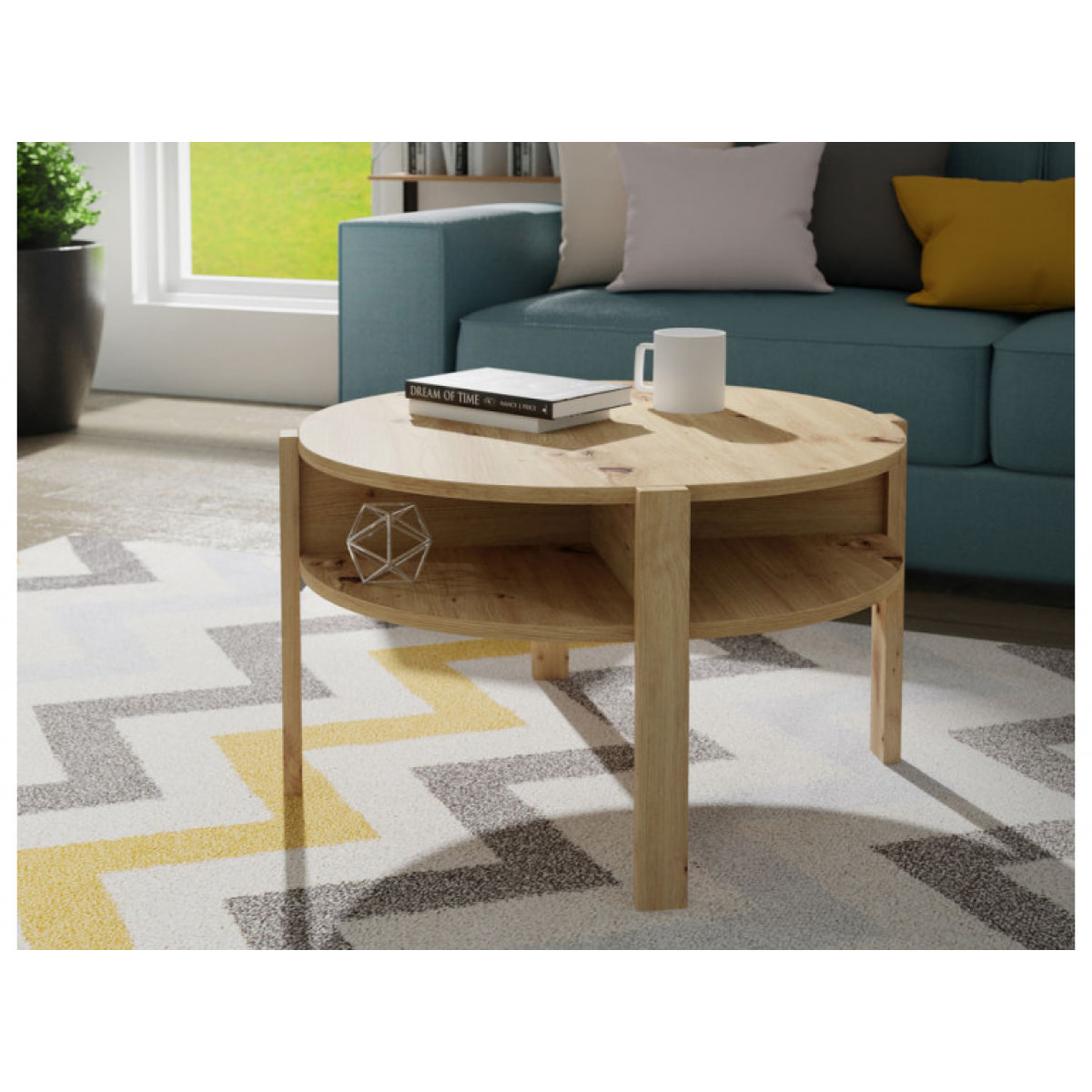 Table basse ronde en bois avec niches - 5 coloris - BAGO