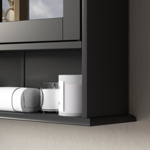 Armario de Baño con Espejo, Armario de Pared con 2 Puertas, Estante Abierto, Estante Ajustable, Mueble de Baño Colgar para Cocina, Salón, 56x13x58 cm, Negro