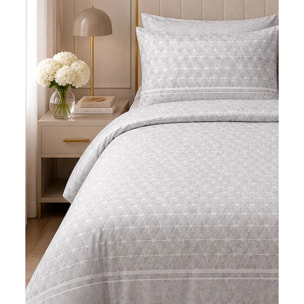 Parure Copripiumino Geo Grigio in Cotone 100% Made in Italy, Stampa Digitale HD