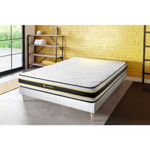 Ensemble - Matelas Hybride 22cm d'épaisseur - 3 zones de confort - Confort ferme - Sommier tapissier en kit - 2 places