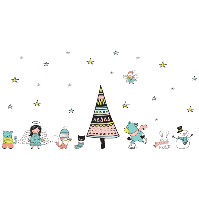 Stickers Noël scandinave féérique - Autocollants stickers adhésifs noël - décoration fêtes