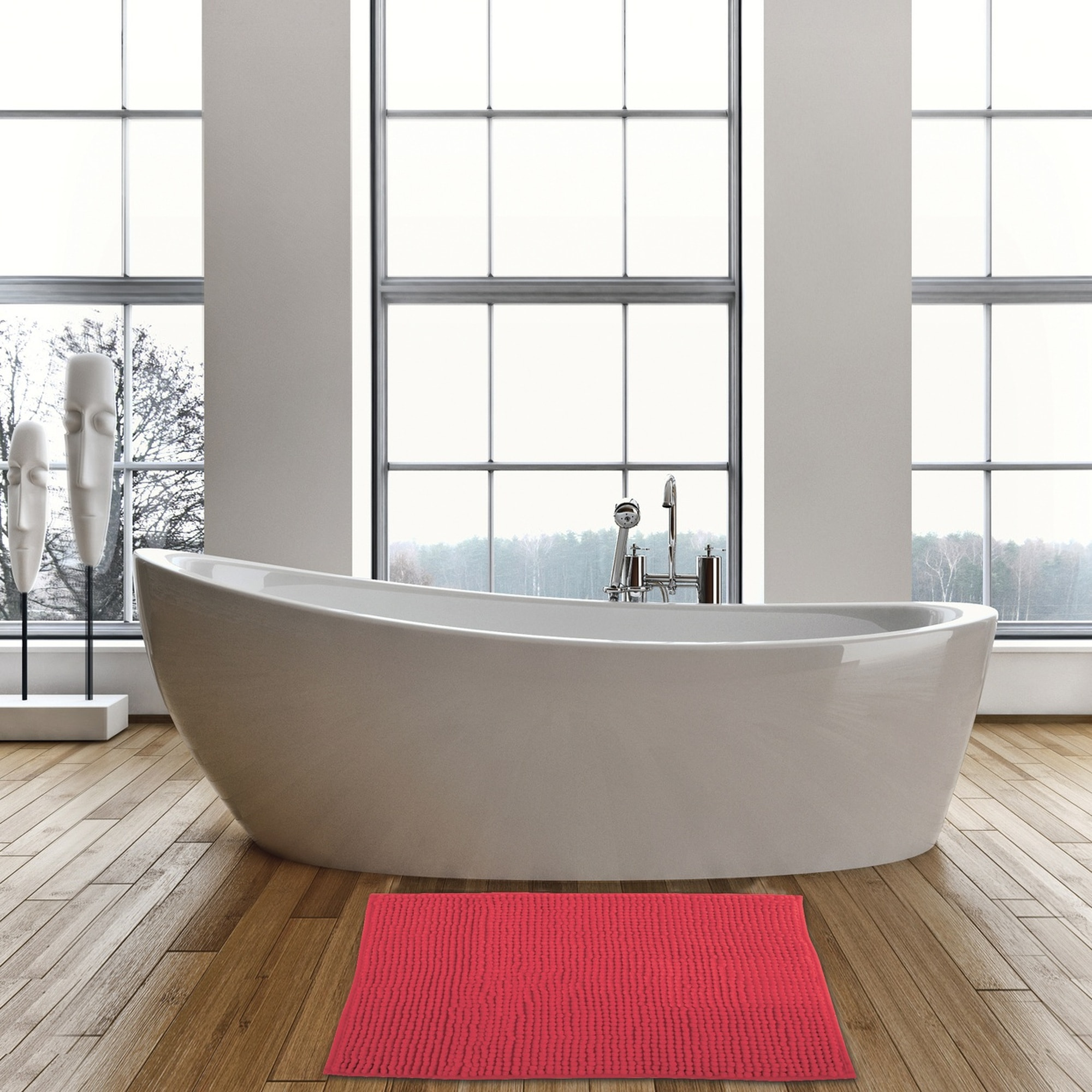 Alfombra de baño MSV "Chenille" de microfibra en color rojo 40 x 60 cm