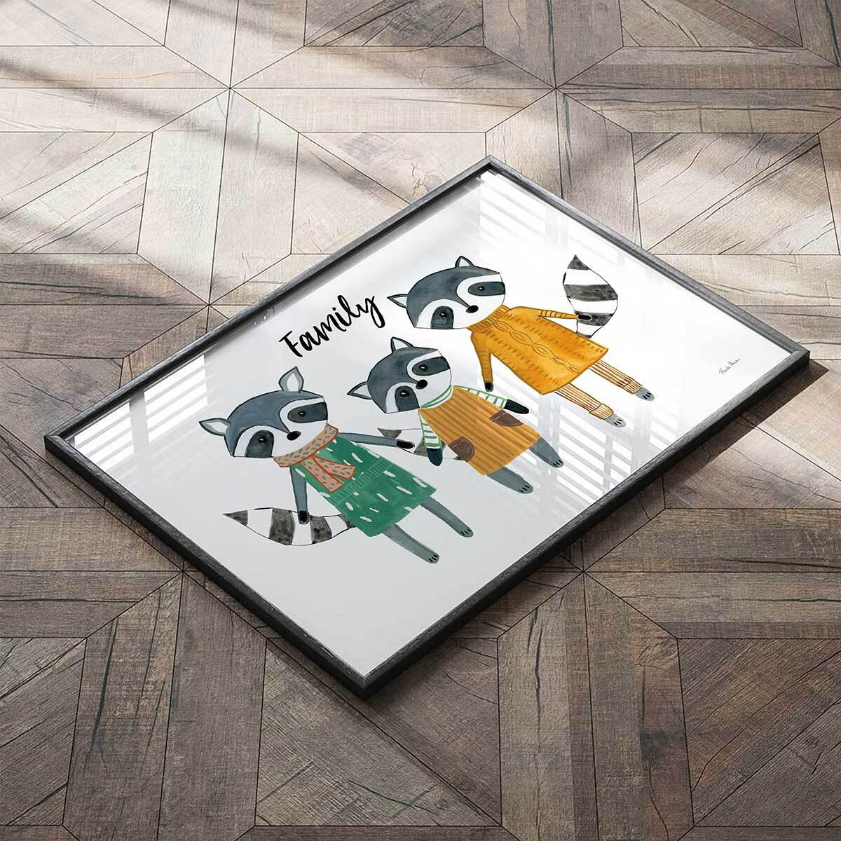 Affiche enfant famille voisine  Affiche + cadre en bois - Noir