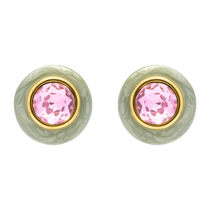 Pendientes de Circonita Rosa acabado en oro amarillo 18k