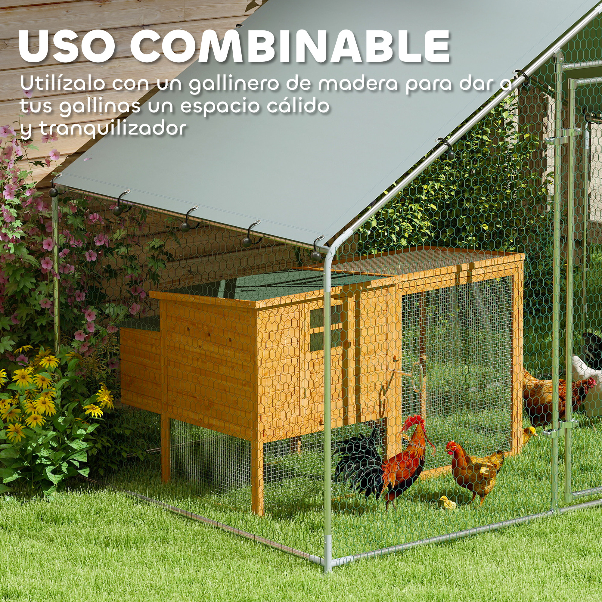 Gallinero para Exterior Gallinero de Acero Galvanizado con Cubierta Anti-UV e Impermeable Jaula para 5-8 Gallinas Plata