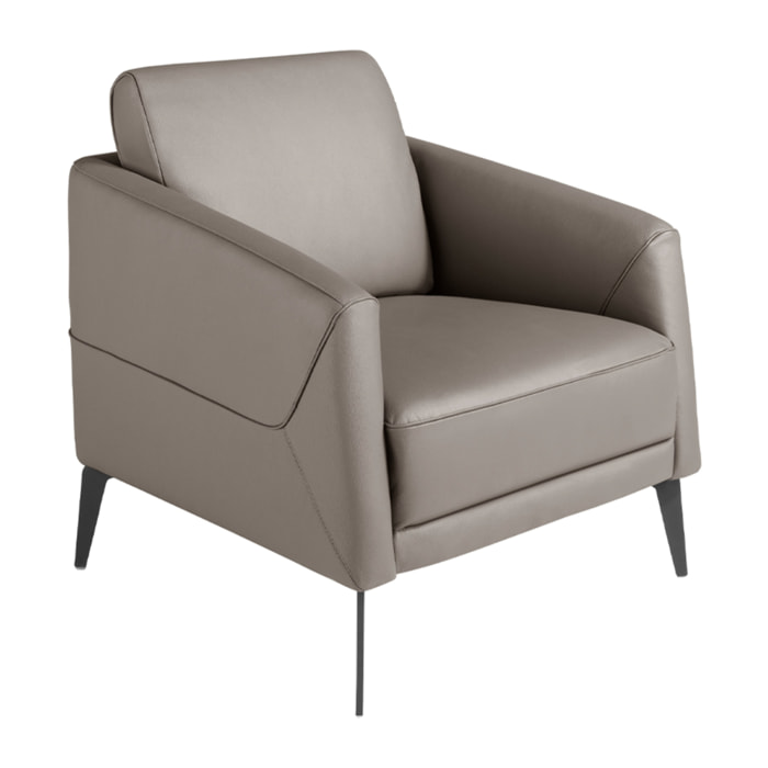 Sillón Angel Cerdá con reposabrazos con asiento y respaldo tapizados en piel de origen vacuno en gris oscuro patas de acero inoxidable en epoxi negro 78x80x82cm