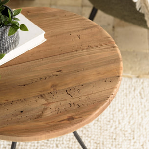 DANDY - Table basse ronde 70x70cm bois Pin recyclé et pieds métal noir