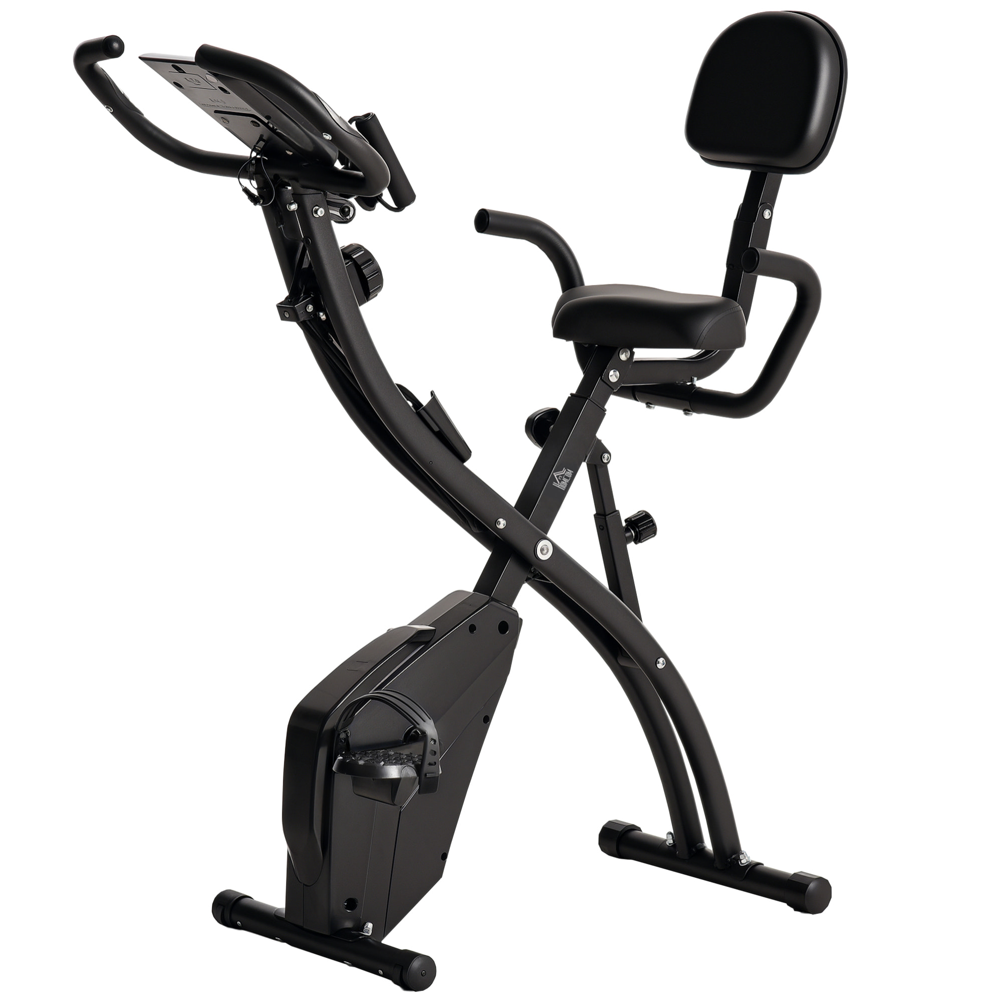 Bicicleta Estática Plegable 3 en 1 con Respaldo y 8 Niveles Resistencia Magnética, Bicicleta Estática para Casa Ajustable con Monitor LCD Volante Banda Sensor de Pulso Soporte de Teléfono Negro