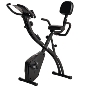 Bicicleta Estática Plegable 3 en 1 con Respaldo y 8 Niveles Resistencia Magnética, Bicicleta Estática para Casa Ajustable con Monitor LCD Volante Banda Sensor de Pulso Soporte de Teléfono Negro