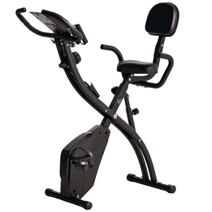 Bicicleta Estática Plegable 3 en 1 con Respaldo y 8 Niveles Resistencia Magnética, Bicicleta Estática para Casa Ajustable con Monitor LCD Volante Banda Sensor de Pulso Soporte de Teléfono Negro
