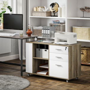 Cajonera de Oficina con Ruedas Mueble Archivador con 3 Cajones Cajonera para Escritorio con Estación de Carga Cerradura y Estantes 100x40x65,5 cm Marrón Grisáceo