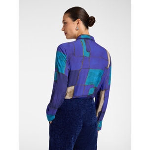Elena Mirò - Camicia stampata in crêpe de chine - Bluette
