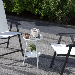 Mesa de Jardín Redonda de 2 Niveles Mesa de Terraza Exterior Ø32x51 cm con Bandeja Inferior y Estructura de Metal para Exterior e Interior Blanco
