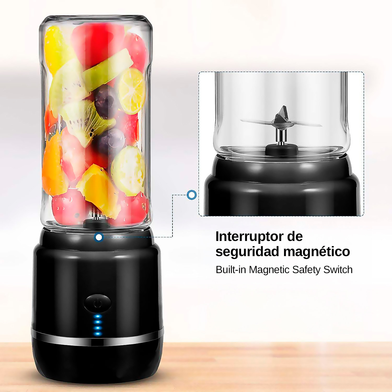 Batidora portátil HD-03-02 con 2 vasos de 420 ml con potente motor de 240W y batería recargable de 4000mAh.