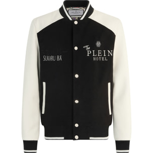 PHILIPP PLEIN Wool & Leather Varsity Bomber Jacket Dragons