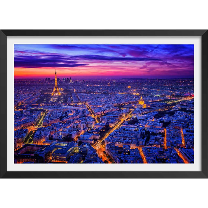 Affiche paysage paris city lights Affiche + cadre en bois - Noir
