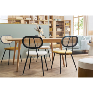 Chaises design en tissu velours bronze, métal noir et cannage rotin (lot de 2) SWANN