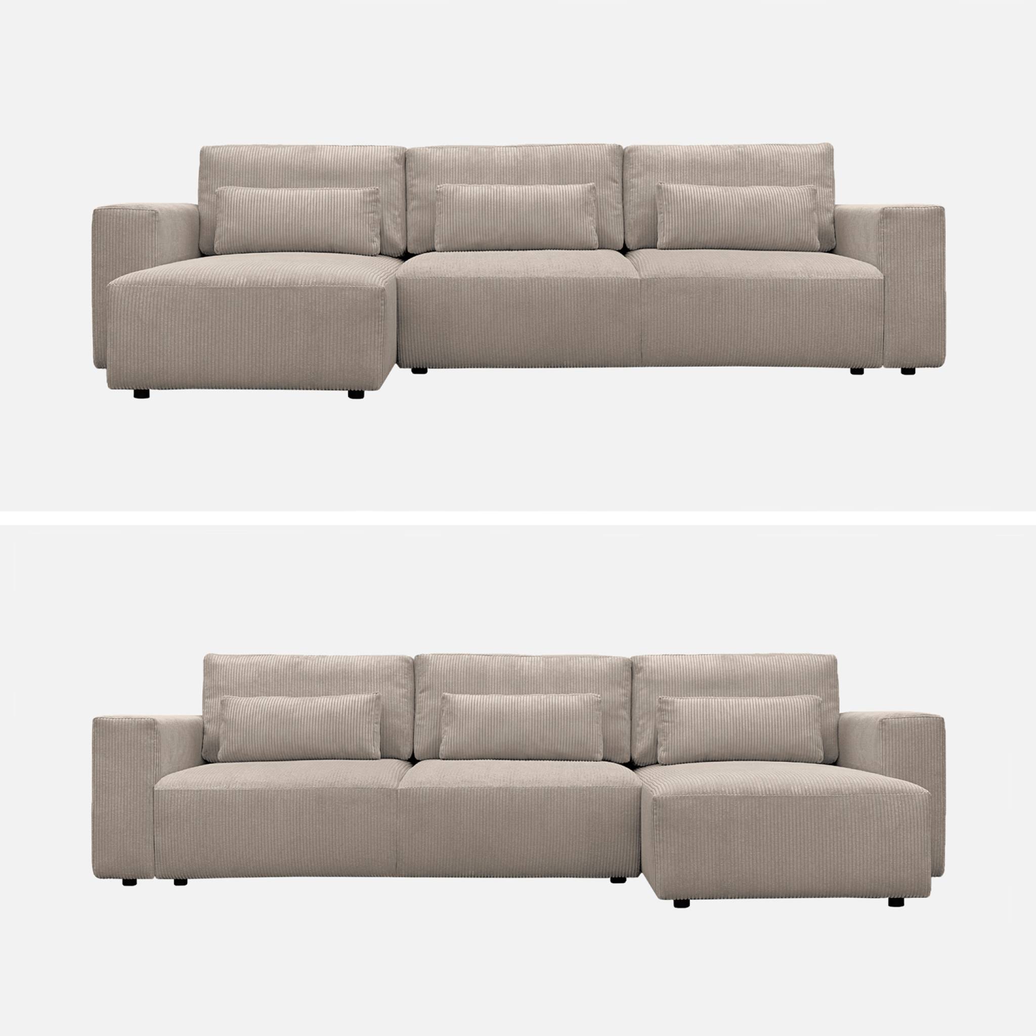 Canapé d'angle convertible réversible 5 places velours côtelé taupe avec coffre de rangement - Theo