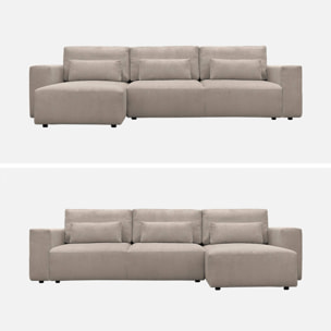 Canapé d'angle convertible réversible 5 places velours côtelé taupe avec coffre de rangement - Theo