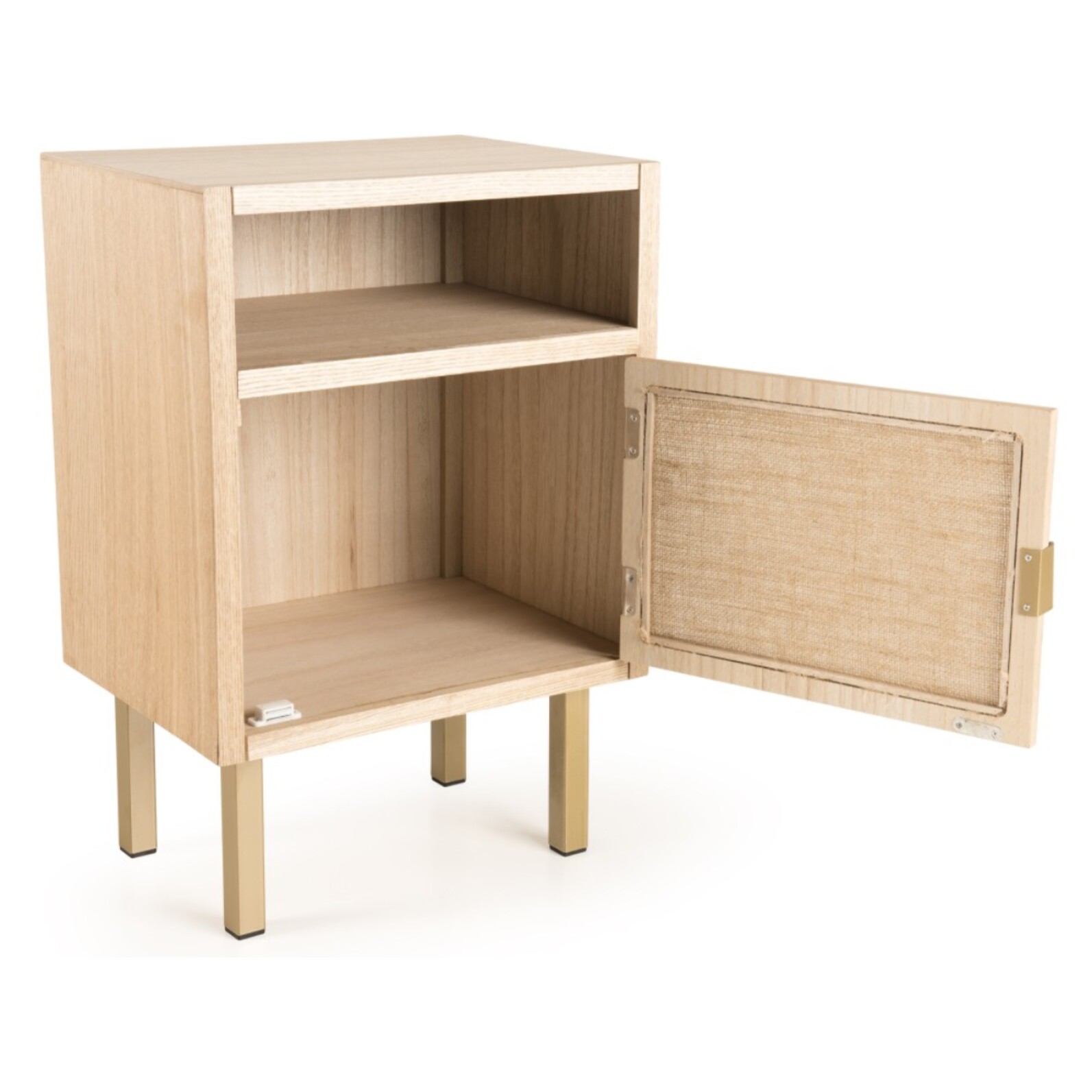ALINE - Chevet 1 niche 1 porte toile de jute pieds métal doré