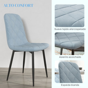 Juego de 4 Sillas de Comedor Modernas Sillas de Cocina Tapizadas en Terciopelo con Patas de Acero para Salón 45x54x87 cm Azul Claro