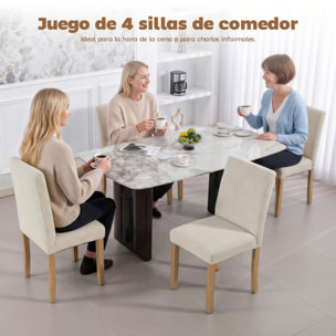 Pack de 4 Sillas de Comedor, Sillas de Cocinas Modernas, Respaldo Alto, Tapizadas en Pana, Asiento Acolchado, Patas de Madera, para Salón, Beige