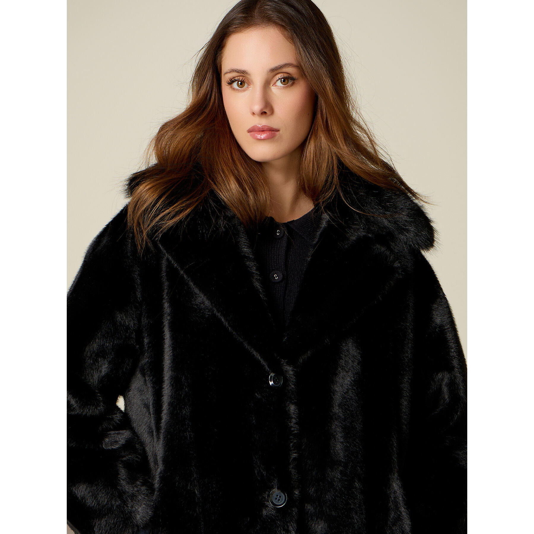 Oltre - Cappotto in tessuto peluche - Nero