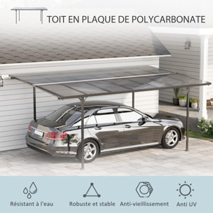 Pergola adossable rigide acier alu. toit polycarbonate dim. 5L x 2,99l x 2,23H m gris