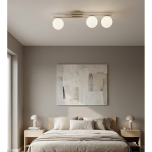 Lampada a sospensione Kairo in acciaio beige e vetro opale