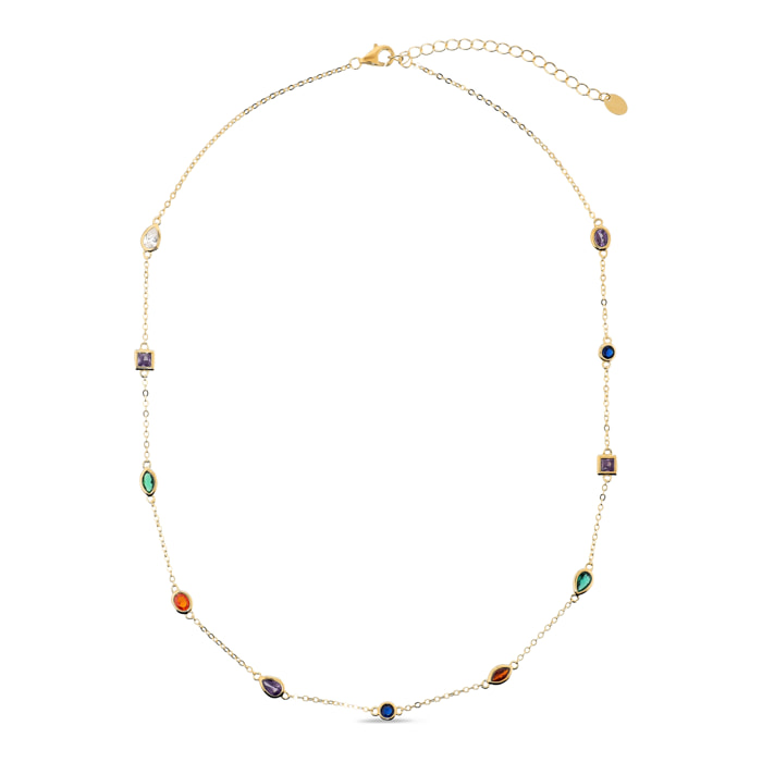 Collana Girocollo in Argento 925 placcato Oro Giallo 14Kt con Cubic Zirconia Colorate