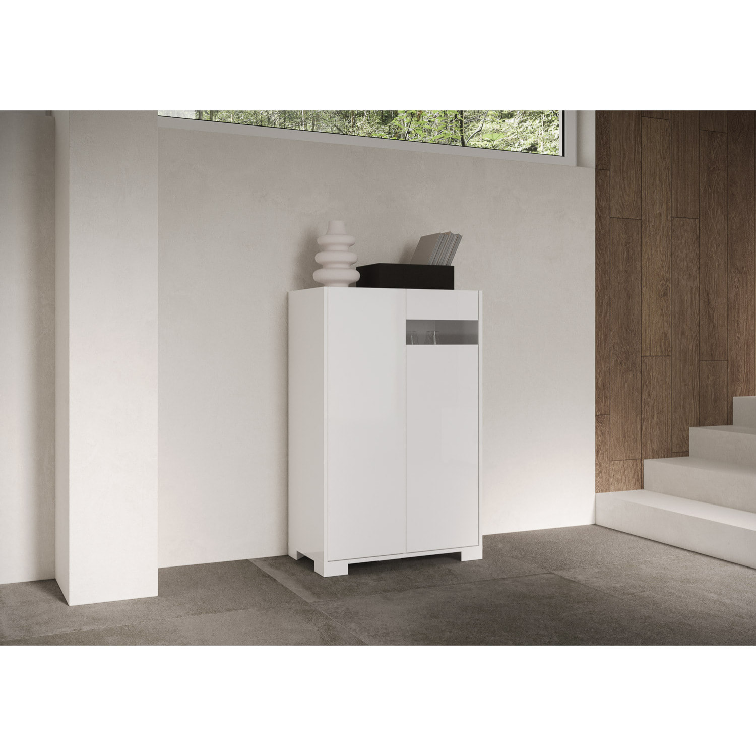 Credenza alta 2 ante 70x35x110 cm Riflesso bianco lucido