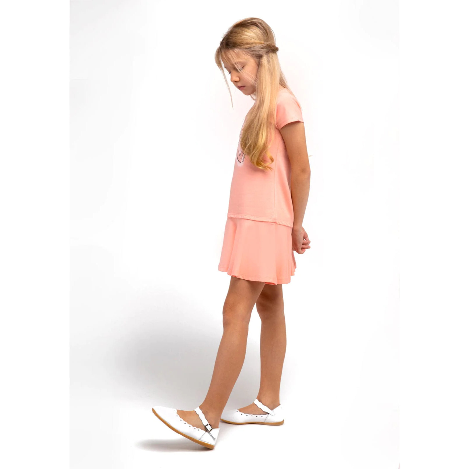 Vestido De Niña Con Estampado De Corazón Naranja