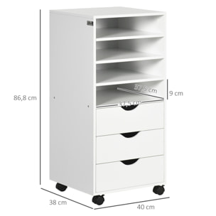 Mueble Auxiliar para Oficina con Ruedas 40x30x83cm Blanco