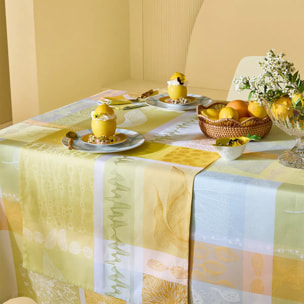 Nappe pur coton motif jacquard jaune vert Mille lieues aube