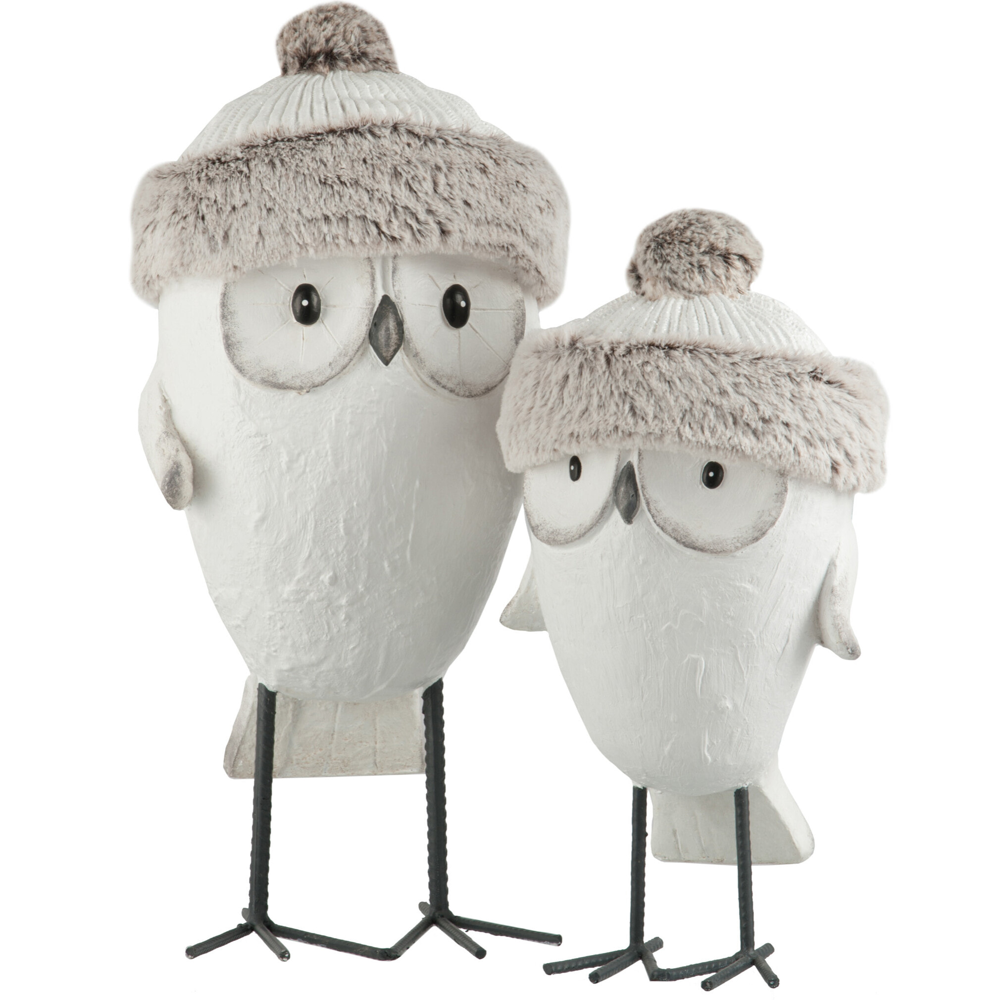 J-Line figurine Hibou Bonnet Hiver - polyrésine - blanc/gris - large