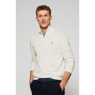 Maglione beige in filo con cerniera e logo ricamato Rigby Go
