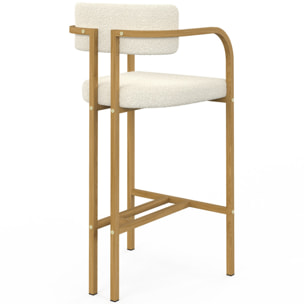 Tabourets de bar Elsa bouclette blanche pieds effet bois - lot de 4