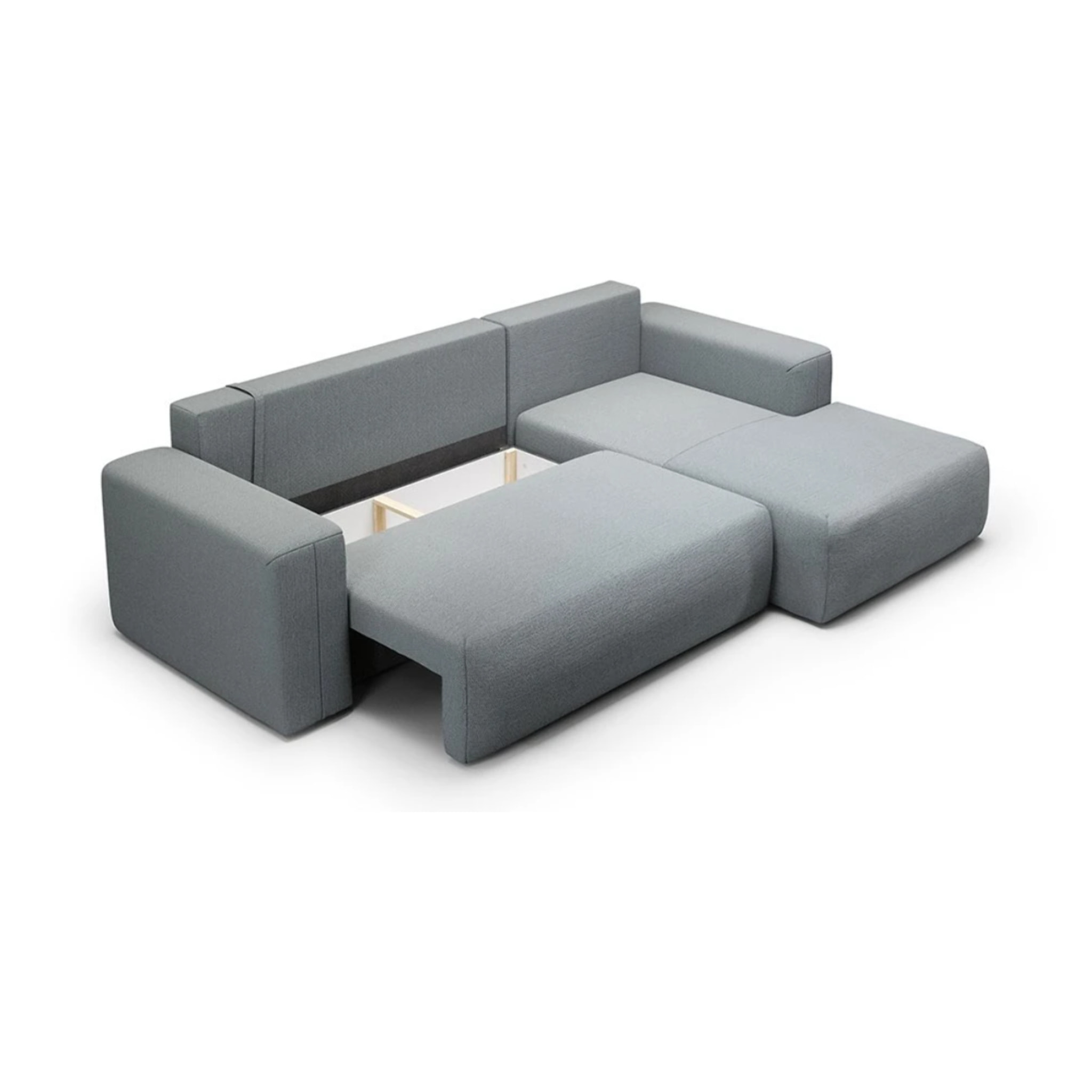 NALA - Canapé d'angle droit convertible 4 places en tissu gris clair